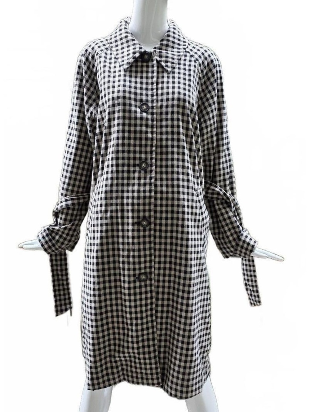 Joe Fresh Gingham Plaid Belted Trench Coat Jacket Size Lg  Black & White - Picture 3 of 12
